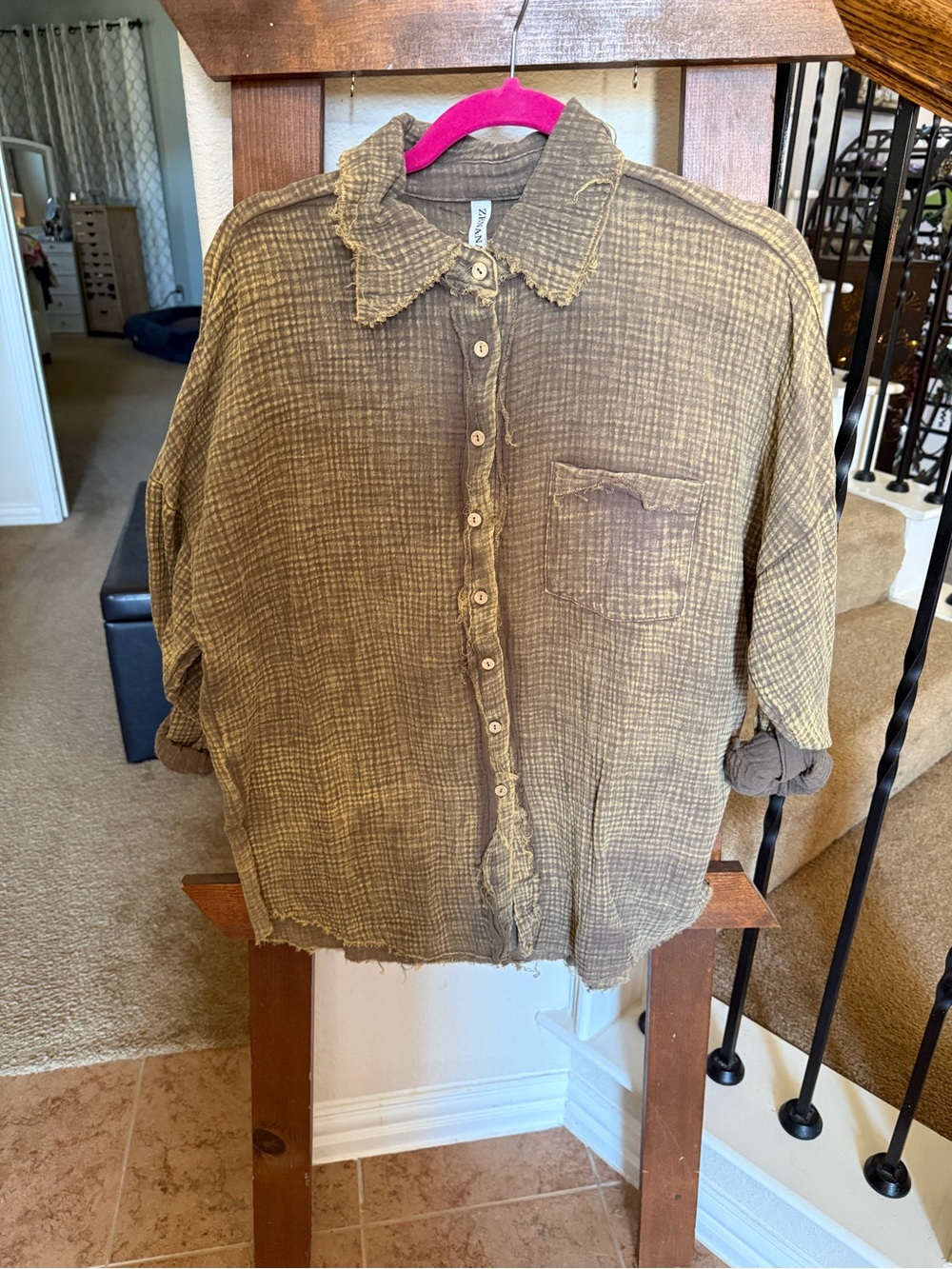 Zenana Outfitters Washed Brown Button-Down Shirt